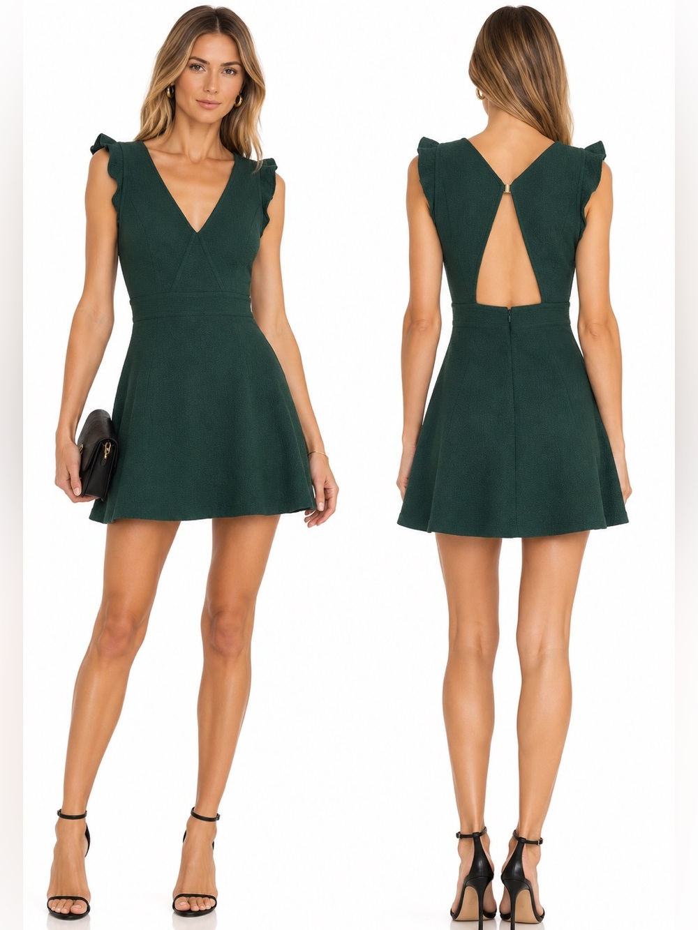 Sandro Paris Green Textured Open Back Mini Dress Size 1